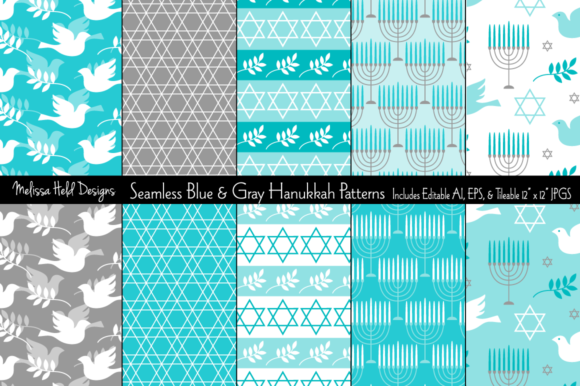 Blue Gray Hanukkah Patterns