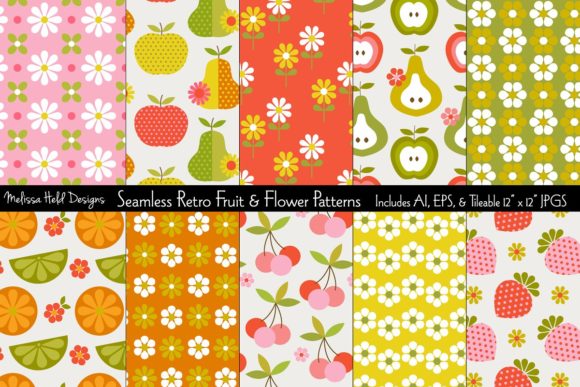 Seamless Retro Fruit Flower Patterns